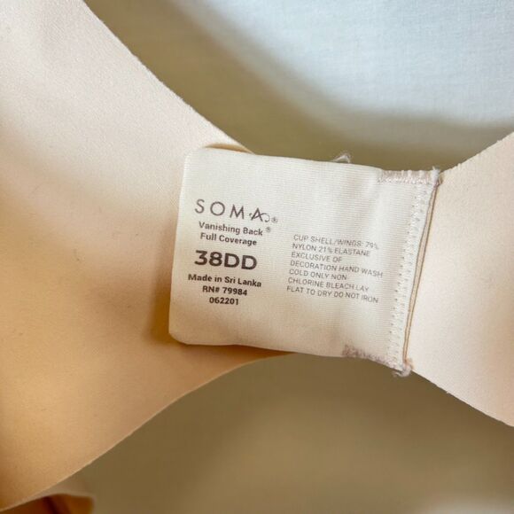 Soma Vanishing Back Tan Full Coverage Lightly Lined Underwire Bra Size 38DD - Picture 5 of 8